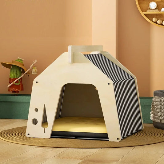CozyPaws Haven: Handcrafted Wooden Retreat for Cats, Rabbits, and Small Animals